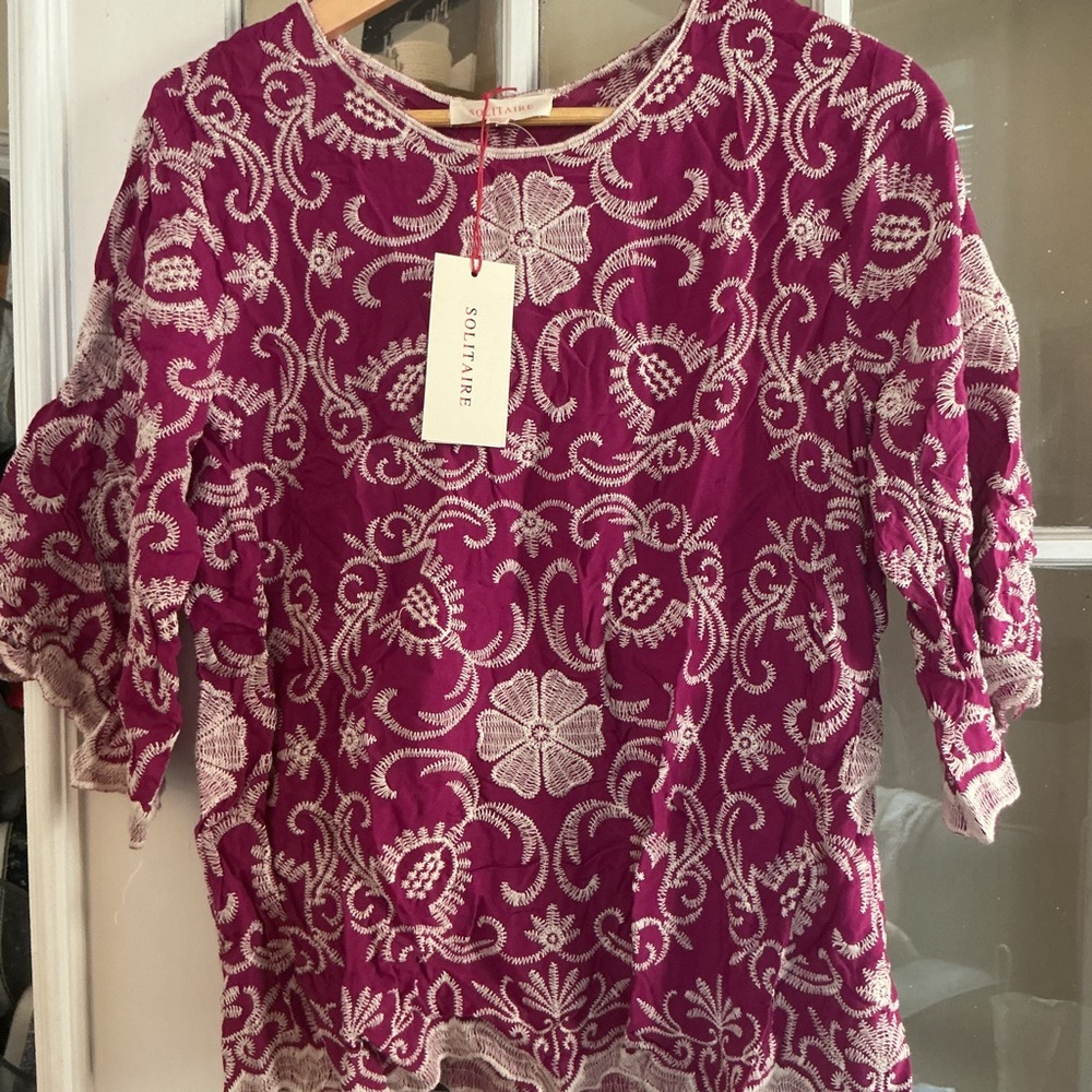 Solitaire Magenta Floral Embroidered Blouse